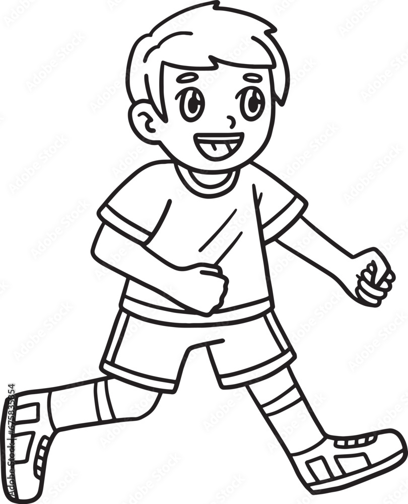 Happy Boy Walking Isolated Coloring Page for Kids