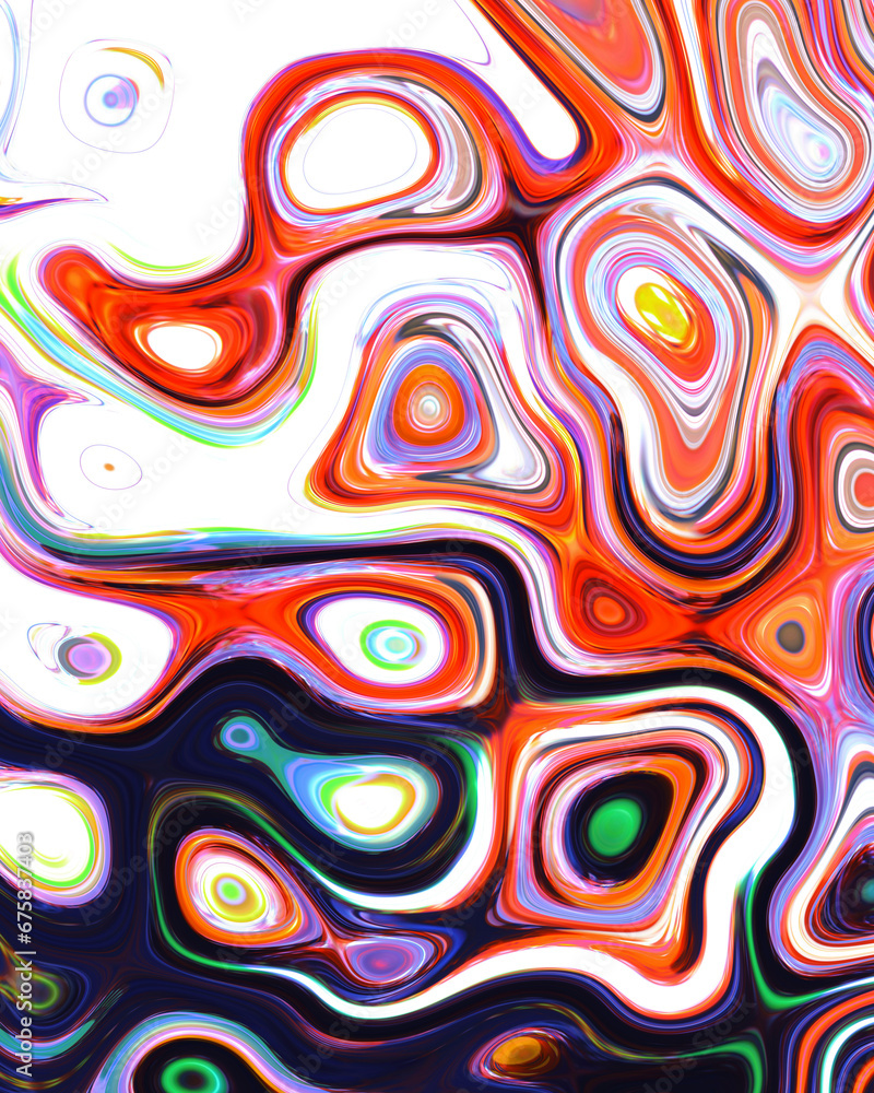 Abstract liquid space pattern art with circles and waves