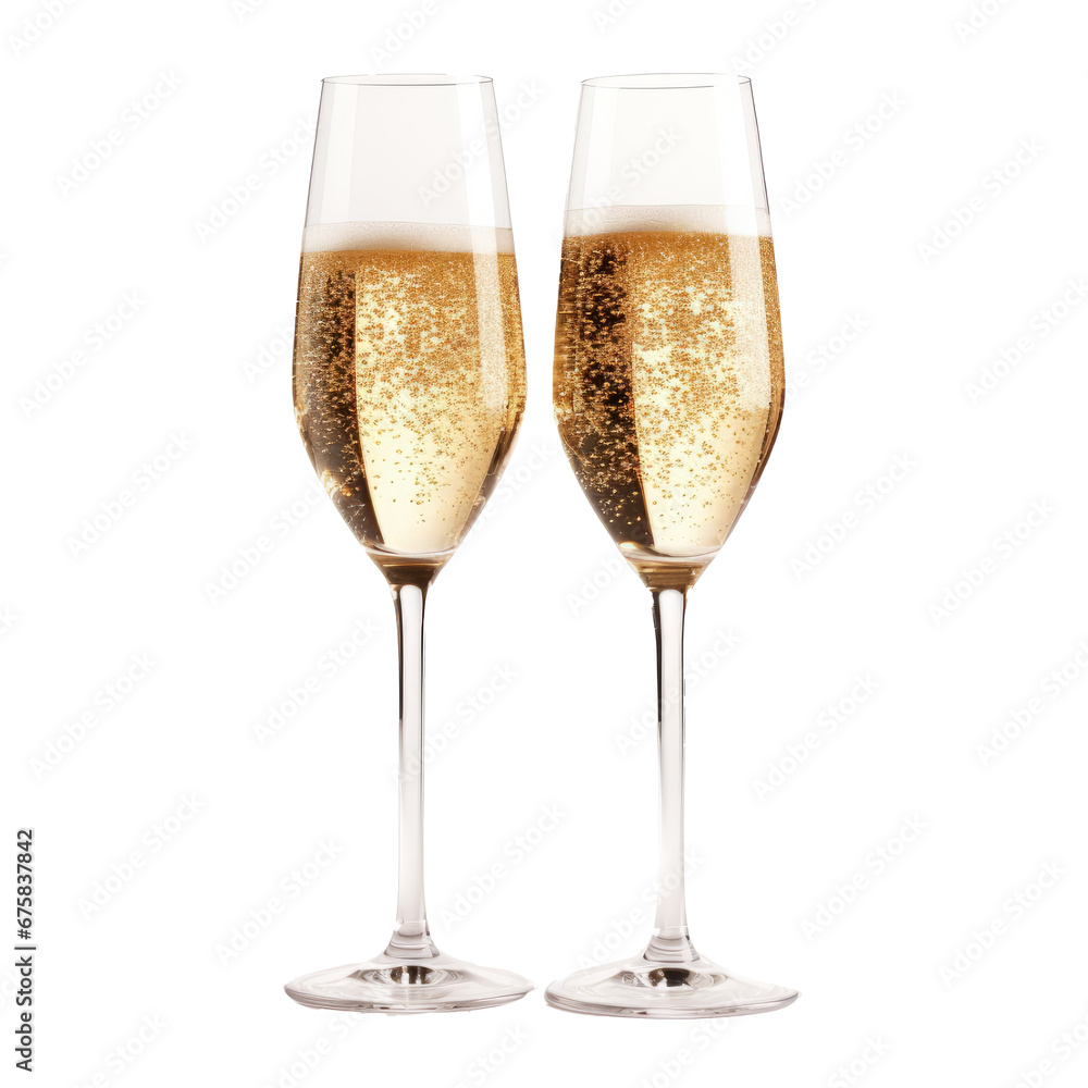 Glasses of sparkling wine isolated on transparent white background Glasses of sparkling wine isolated on transparent white background