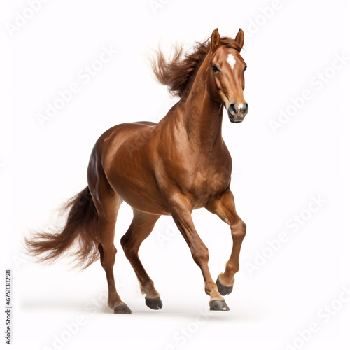 Bay stallion run gallop isolated on white background