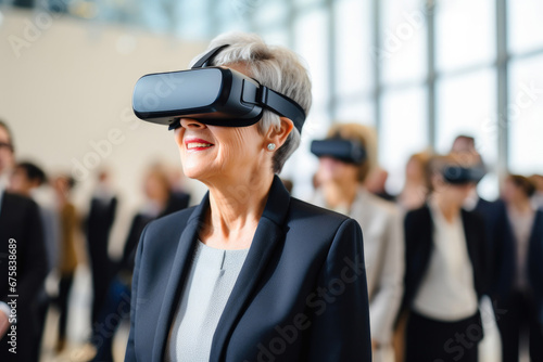 Woman in VR Glasses Leading Convention Hall Meeting © Andrii 