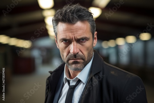 Portrait of a pensive mature man in a business suit looking at the camera.