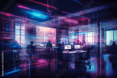 Corporate Hub: Cyberpunk Open Office Space