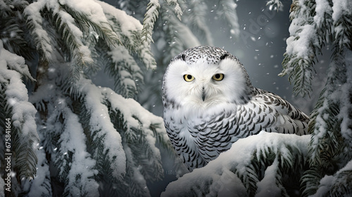 Great horned owl in winter background