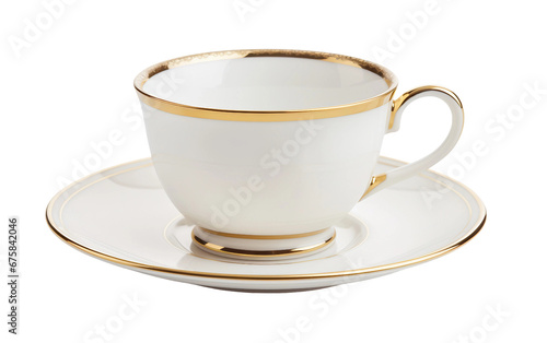 Pair of Beautiful White Porcelain Teapot with Gold Rimmed Edge Isolated on Transparent Background PNG. photo