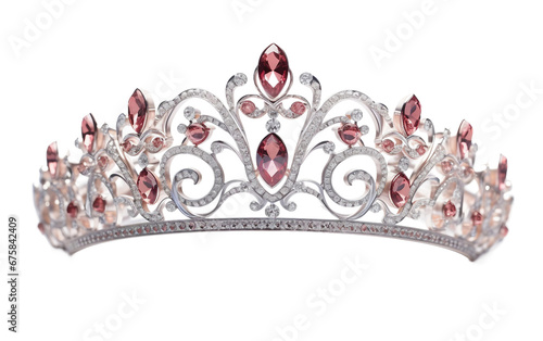 Shiny Pink Tiara with Sparkling Gemstones Isolated on Transparent Background PNG.