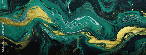 Green, black and gold acrylic paints mixed together create beautiful patterns V2