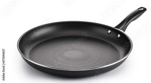 Black frying pan with a non-stick teflon coating, isolated over the white background. Generative AI