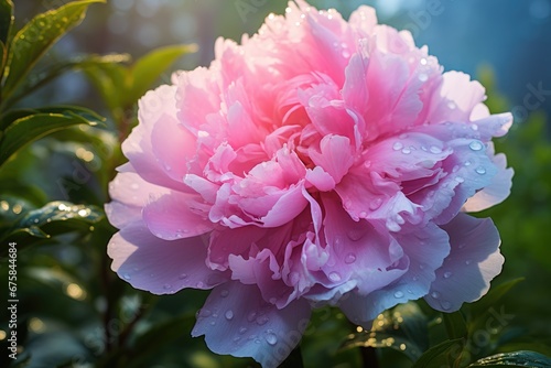 Vibrant pink petals peony flower. Generative AI