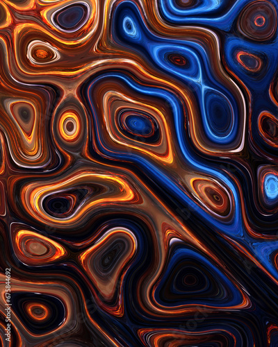 Abstract liquid space pattern art with circles and waves