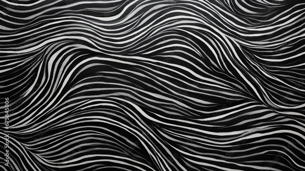 curvy stripe printed texture, black and white. Generative Ai.