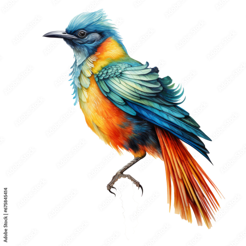 Colorful exotic bird isolated on transparent white background