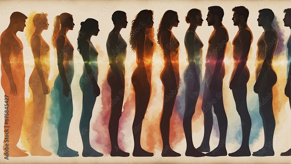 Glowing silhouettes of women and men Glowing silhouettes of women and men