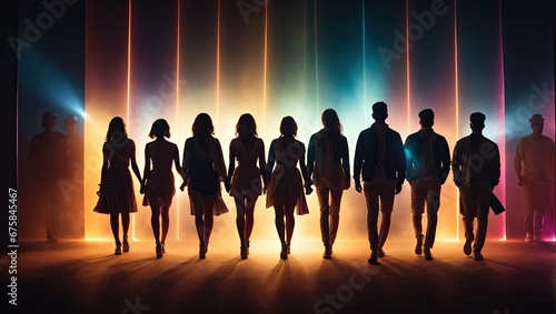 Glowing silhouettes of women and men photo