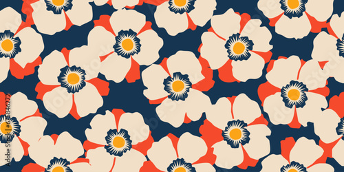 Trendy exotic hand drawn flowers seamless pattern. Floral background for textile, wallpaper, banner, covers, surface, printing and home decor. Flower vector illustration.