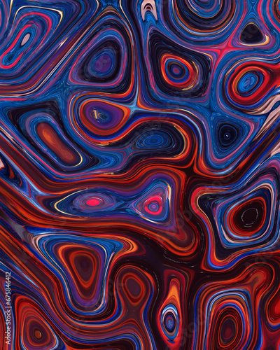 Abstract liquid space pattern art with circles and waves