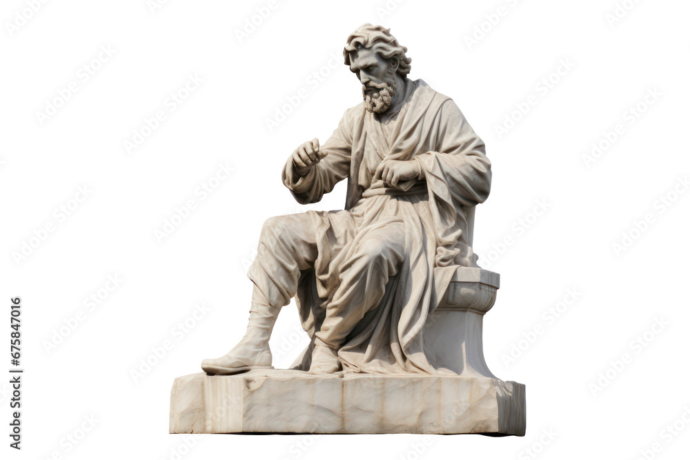 marble statue of philosopher, isolated on transparent background
