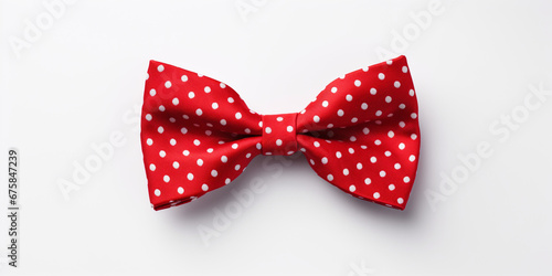 red bow tie, white dotted, white background. Generative Ai.