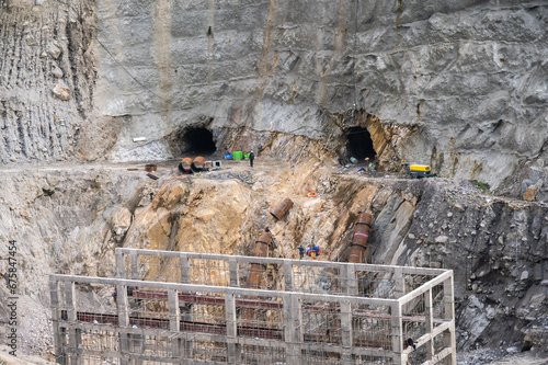 The construction site in Syabrubesi of Nepal. Many infrastructure projects in Nepal being financed by China. photo