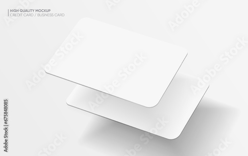 Close up two white blank business cards or credit card mockup on bright background vector EPS10