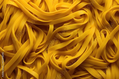 Pattern of raw pasta tagliatelle from durum wheat. Natural traditional Italian uncooked food. Egg-based uncooked pasta. Gragnano pasta, bronze die
