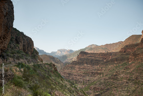 Landscape of one of the gullies in Gran Canaria island. There are hiking routes in that gullies of volcanic rocks