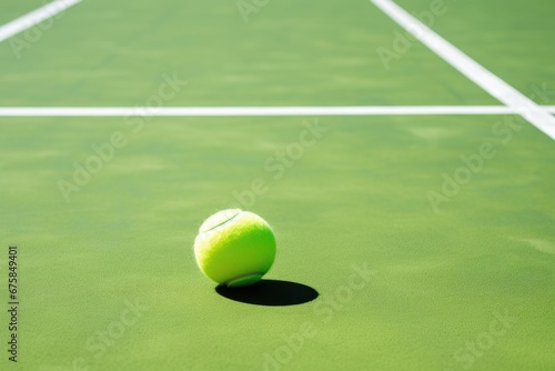 Closeup of tennis ball on court floor. AI Generated © dark_blade