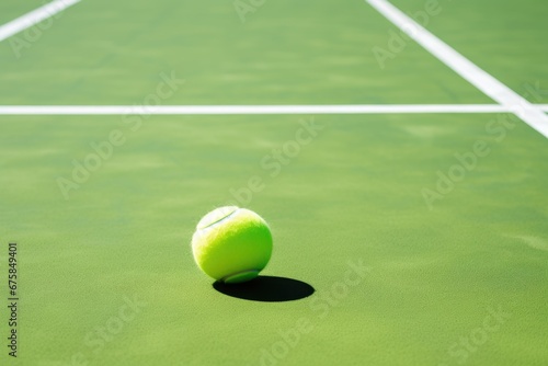 Closeup of tennis ball on court floor. AI Generated