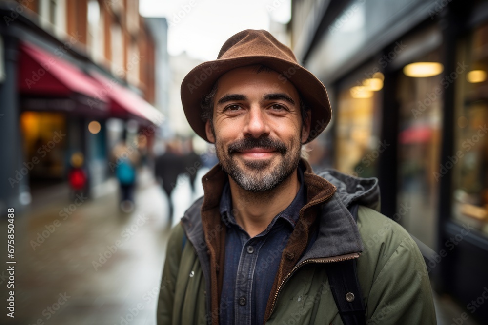 Portrait of a handsome man with hat in the streets of London Portrait of a handsome man with hat in the streets of London