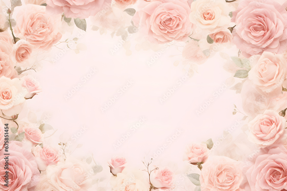 Enchanting Rose Frame: Pink-Toned Wallpaper with Pink and White Rose Border