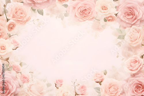 Enchanting Rose Frame: Pink-Toned Wallpaper with Pink and White Rose Border