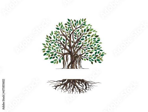 banyan tree logo design, tree and roots
