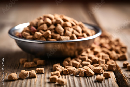 A bowl filled with dog food, ready to provide nourishment for a furry friend. © Sara_P