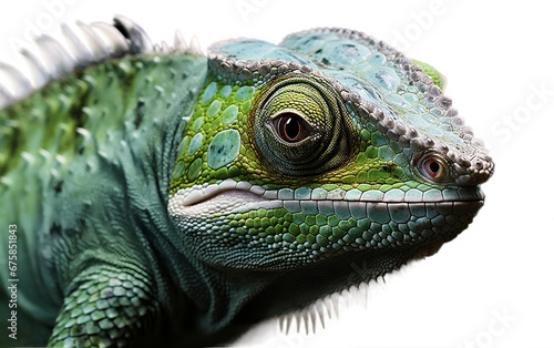 Close-up with the Veiled Chameleon isolated on transparent background.