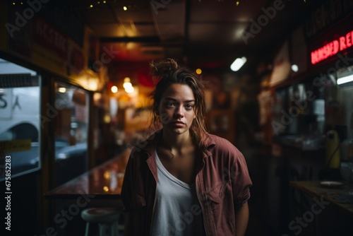 Portrait of a beautiful young woman in a cafe. Girl in a cafe. © Nerea
