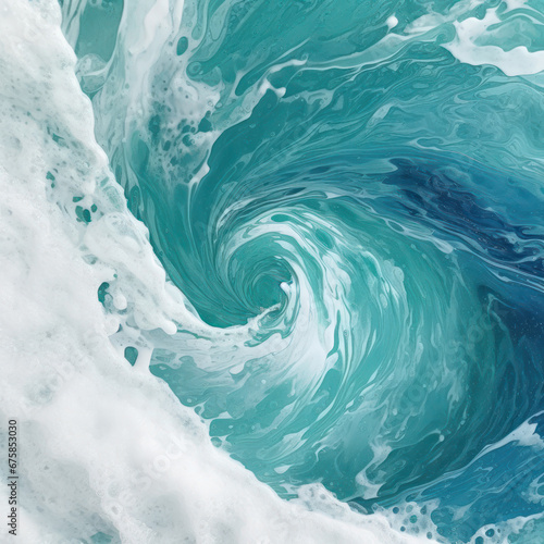 Turquoise-tinged ocean wave dynamically captured 