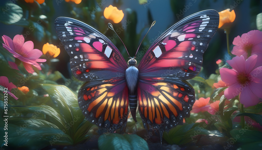 A butterfly in a garden with vibrant flowers ai generates A butterfly in a garden with vibrant flowers ai generates