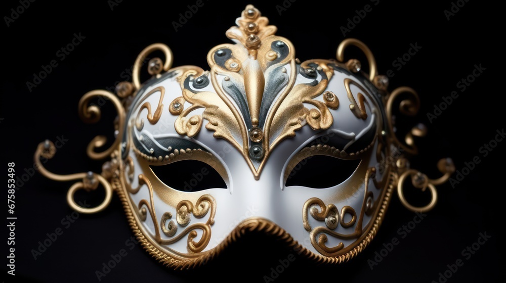 Naklejka premium elegance gold and white venetian carnival mask,closeup 
