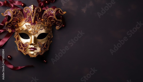 royal design of the carnival mask , gold with bordeaux background with copy space 
