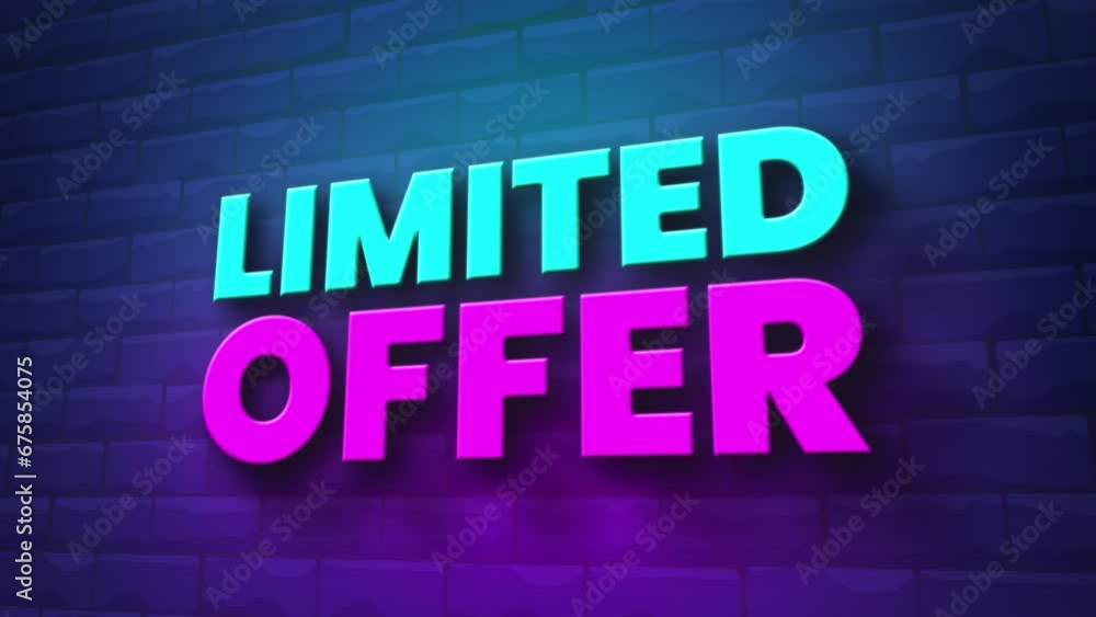 limited offer light text on brick wall background motion animation. Glowing large text concept animation. limited offer light text on brick wall background motion animation. Glowing large text concept animation.