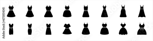 Woman dress icon. Black women dress icon set. Glyph wedding dress collection. Skirt icon. Vector illustration.