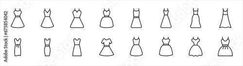 Woman dress line icon. Women dress icon set. Wedding dress collection. Skirt icon. Editable stroke. Vector illustration. photo