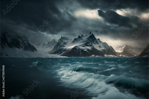 Wallpaper Mural AI-generated illustration of a beautiful landscape with blue waves on a stormy day Torontodigital.ca