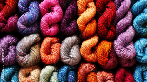 Colourful autumn wool yarn background pattern for hobby knitting or crochetting photo