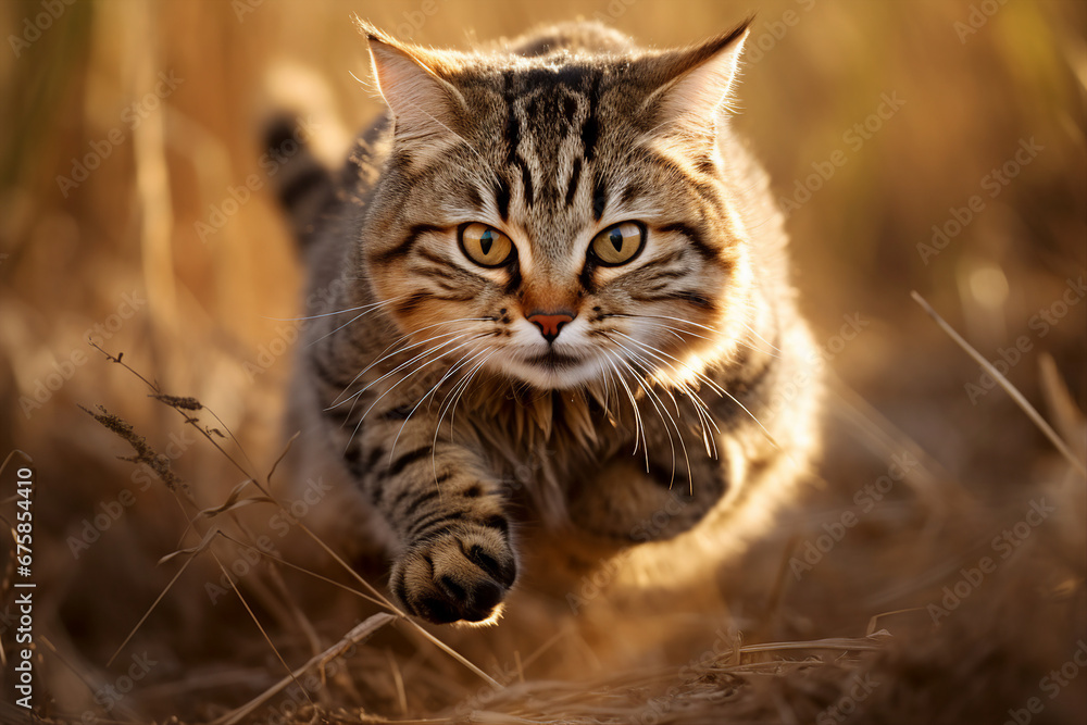 Healthy fluffy pet dog cat running fast on a run Generative AI picture
