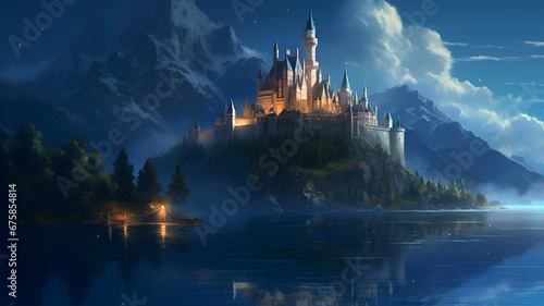 Moonlit Castle Reflection