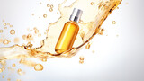 Air bubbles for cosmetics product on white background. Serum oil drops in water. Generation AI
