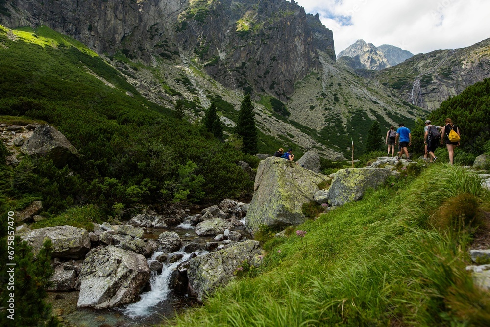 Group of people enjoying a hike in the High Tatras