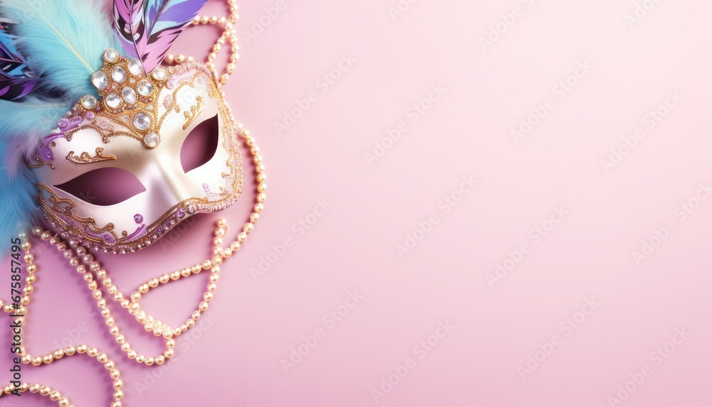 mardi gras modern mask rose gold texture ,pastel background with copy space mardi gras modern mask rose gold texture ,pastel background with copy space