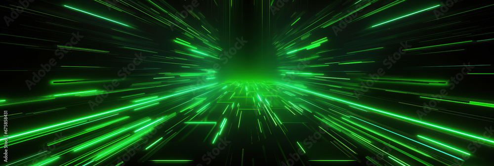 Abstract neon wallpaper. Green glowing lines over black background ...